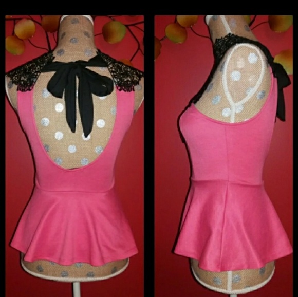 Joyce Leslie Pink Open Back Peplum Blouse (S) - Picture 2 of 3